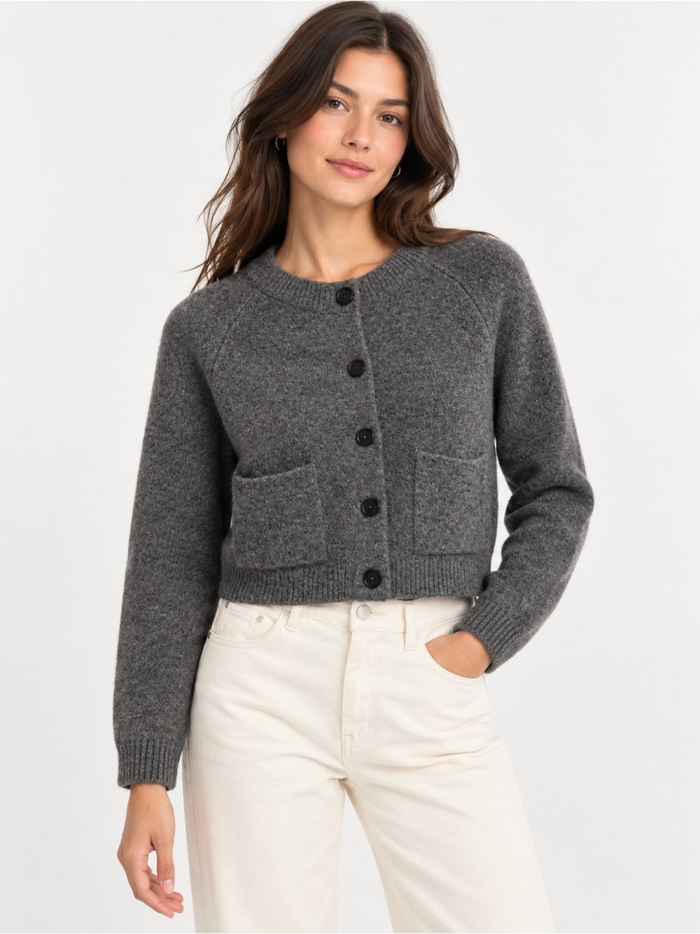 🎉2 for $20 🎉Zara Cropped Gray Knit Cardigan Size S Button Front Patch Pockets
